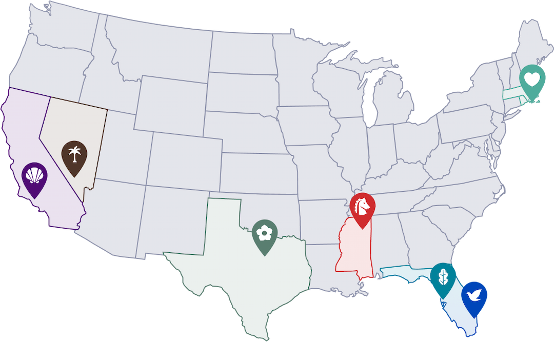 Map of US with AAC treatment locations marked